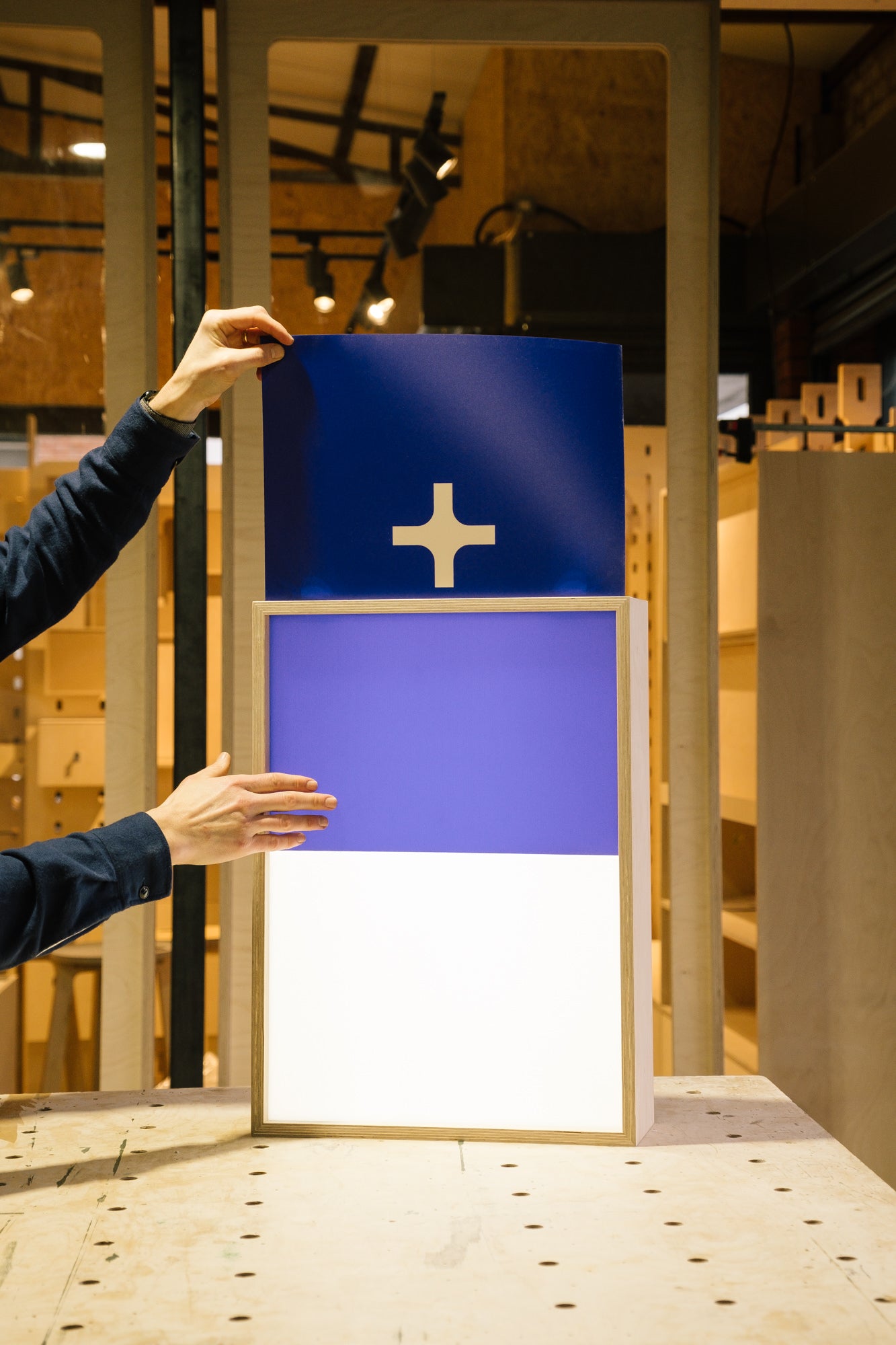 Birch plywood lightbox with LED illumination for retail display