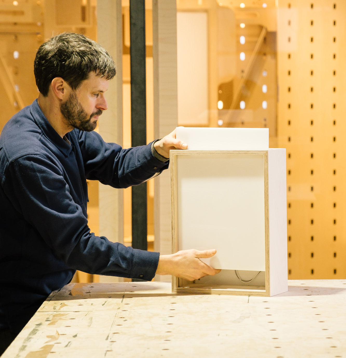 Birch plywood lightbox with LED illumination for retail display