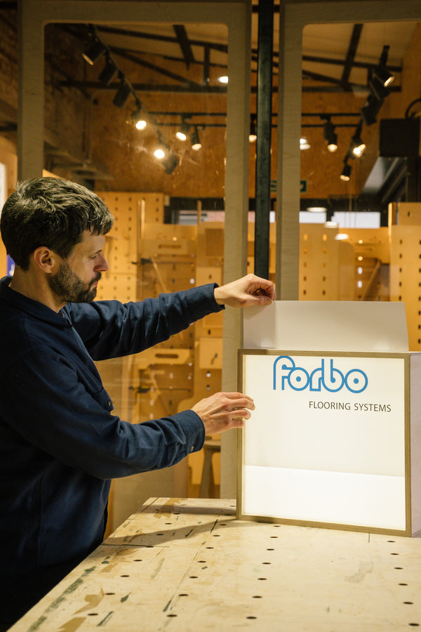 Birch plywood lightbox with LED illumination for retail display